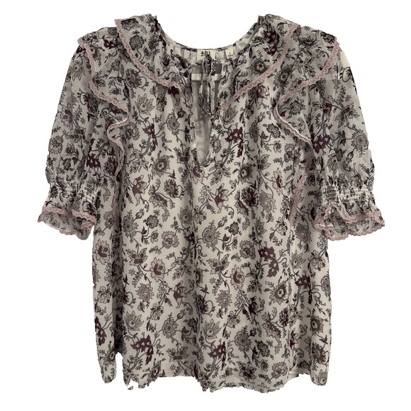 Wilfred Amyris Blouse Womens S Ethereal Fairy Chiffon Sheer Ruffle Sleeve Floral - Picture 1 of 10